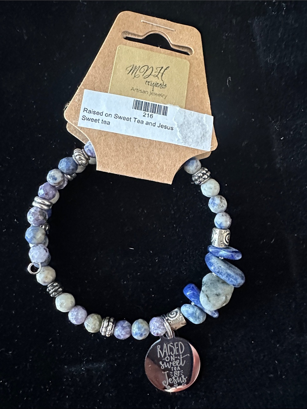 Raised on Sweet Tea and Jesus Blue Beaded Bracelet